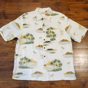 Mens Island Republic silk island print button down shirt size XL